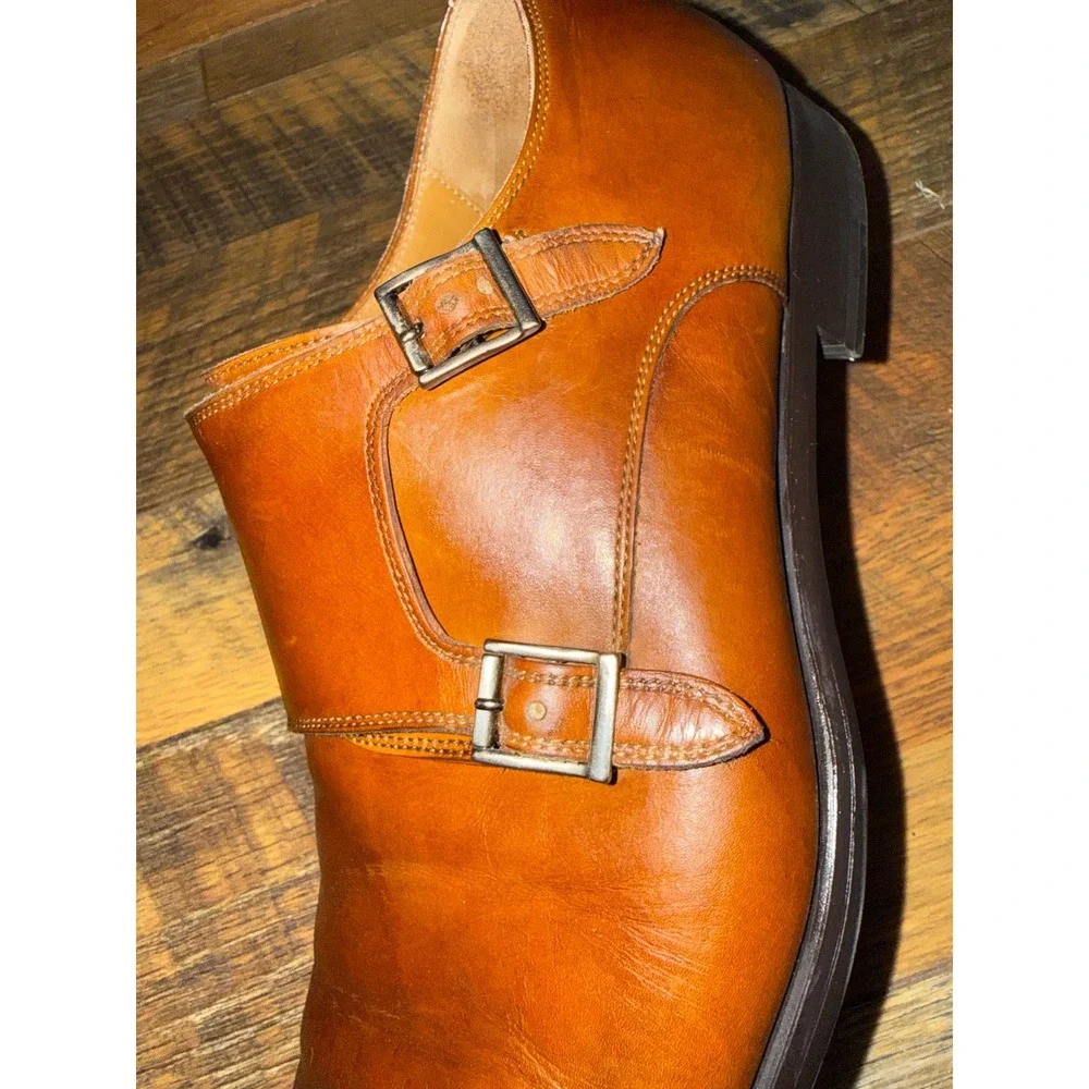 Magnanni Men 10.5 M Brown Leather Double Monk Strap Dress Shoes 19737